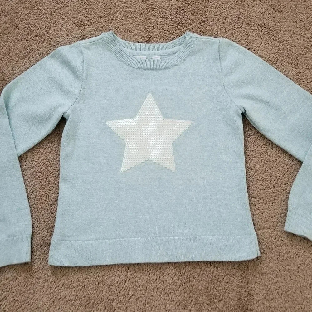 Gap Kids Girls Blue White Star Sequin Pullover Swe